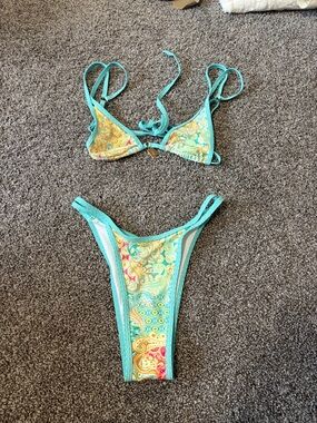 Turquoise Paisley Print String Bikini